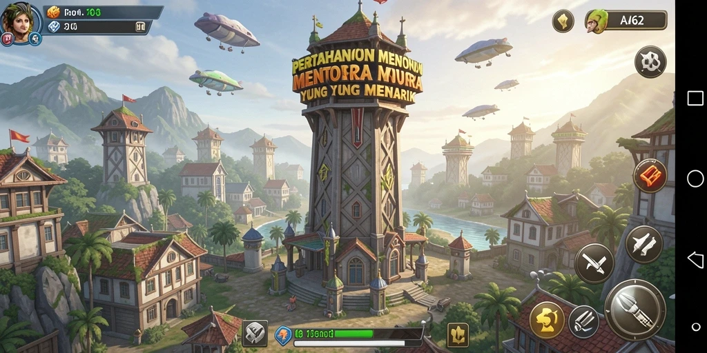 Tampilan menawan gameplay Tower Defense AA62 dengan menara yang strategis.