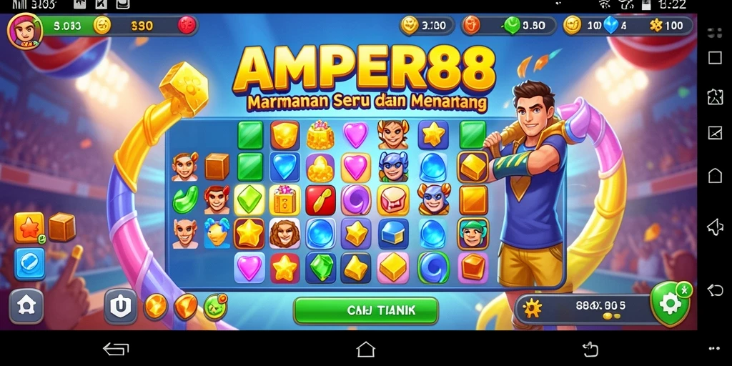 Tampilan seru gameplay Match-3 AMPER88 dengan grafis berwarna-warni.