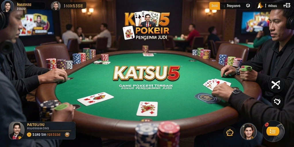 Screenshot gameplay KATSU5 yang menampilkan berbagai mode permainan Poker.