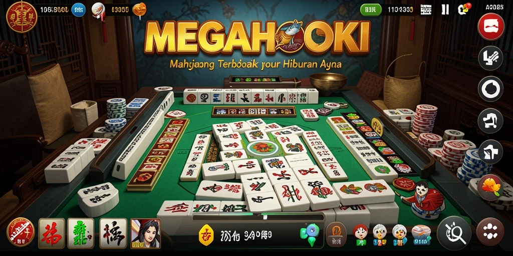 Tampilan gameplay menegangkan di MEGAHOKI dengan ubin Mahjong.
