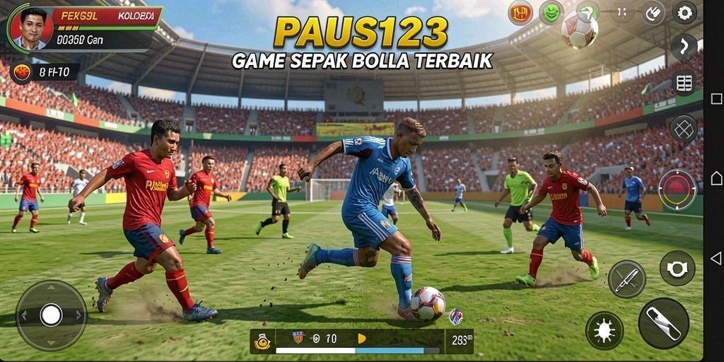 Tampilan gameplay seru dengan grafis sepak bola yang memukau.