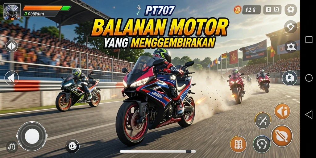Gameplay menegangkan di balapan motor PT707 saat mencoba untuk menang.