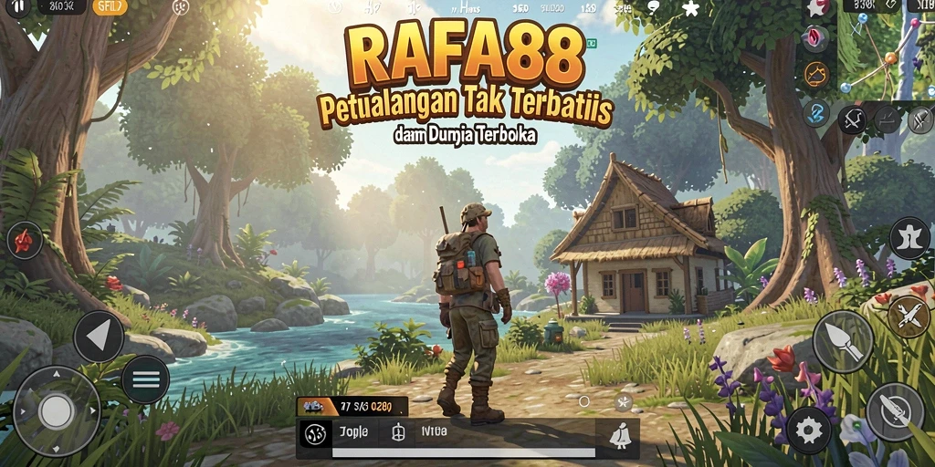 Tangkapan layar gameplay RAFA88 menunjukkan eksplorasi dunia terbuka yang luas.