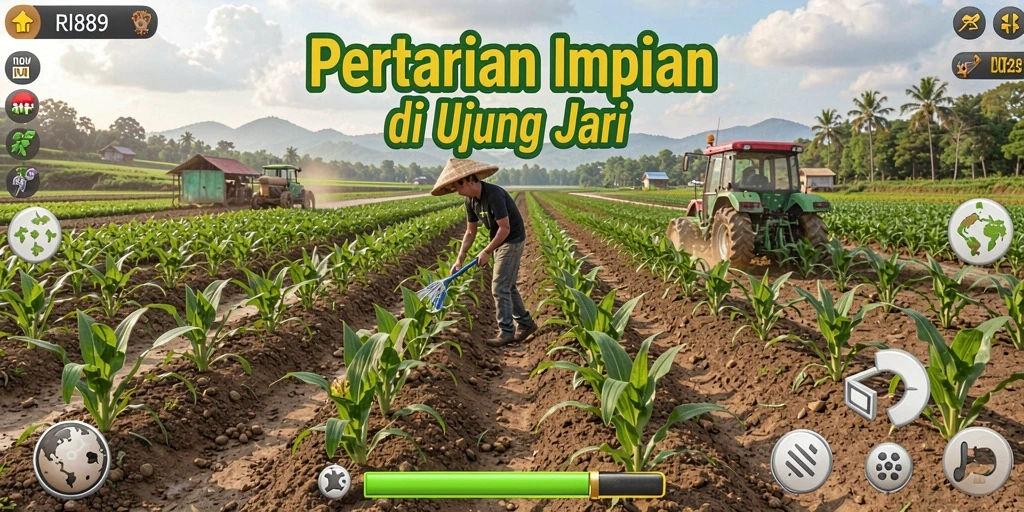 Tampilan gameplay menarik dari RI889 yang penuh warna dan aktivitas bertani.