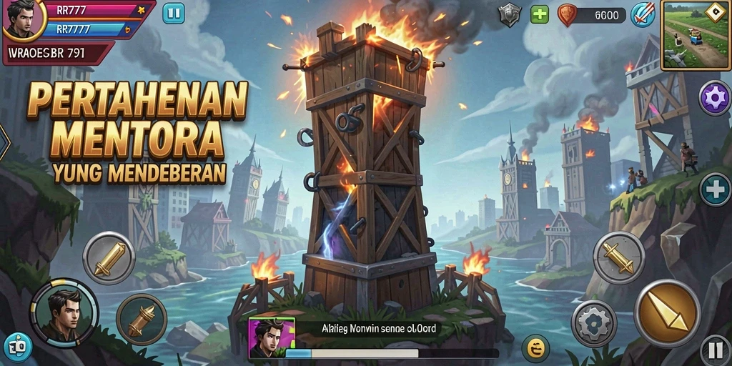 Tampilan gameplay RR777 menampilkan menara yang strategis dan musuh yang menantang.