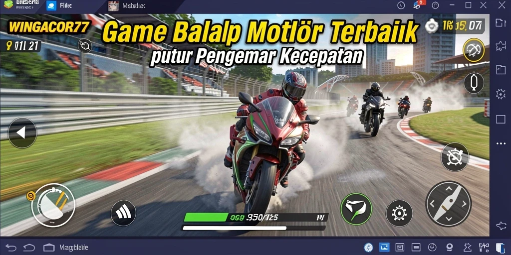 Tampilan gameplay seru WINGACOR77 saat balapan motor yang mendebarkan.