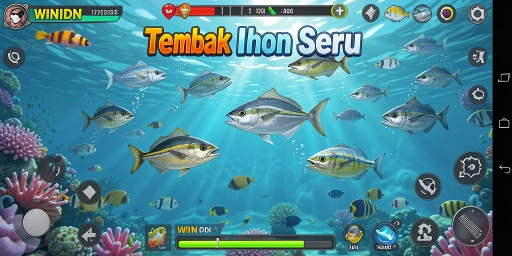 Tangkapan layar gameplay WINIDN menampilkan aksi tembak ikan yang seru.