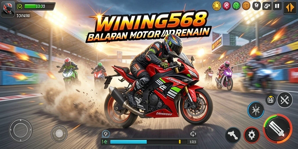 Screenshot gameplay WINNING568 menampilkan aksi balapan motor yang seru dan menegangkan.