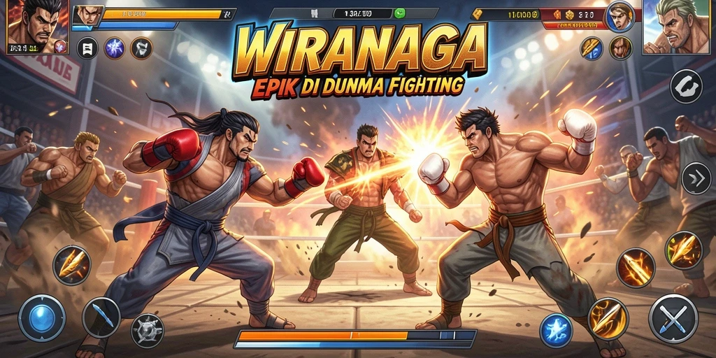 Tampilan gameplay seru dari WIRANAGA dengan pertarungan yang mendebarkan.